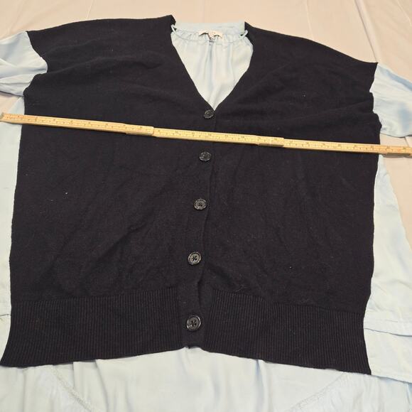 Reiss Womens 6 Addison Mixed Media Cardigan Top Blouse Blue Cashmere Wool Blend - Picture 9 of 13